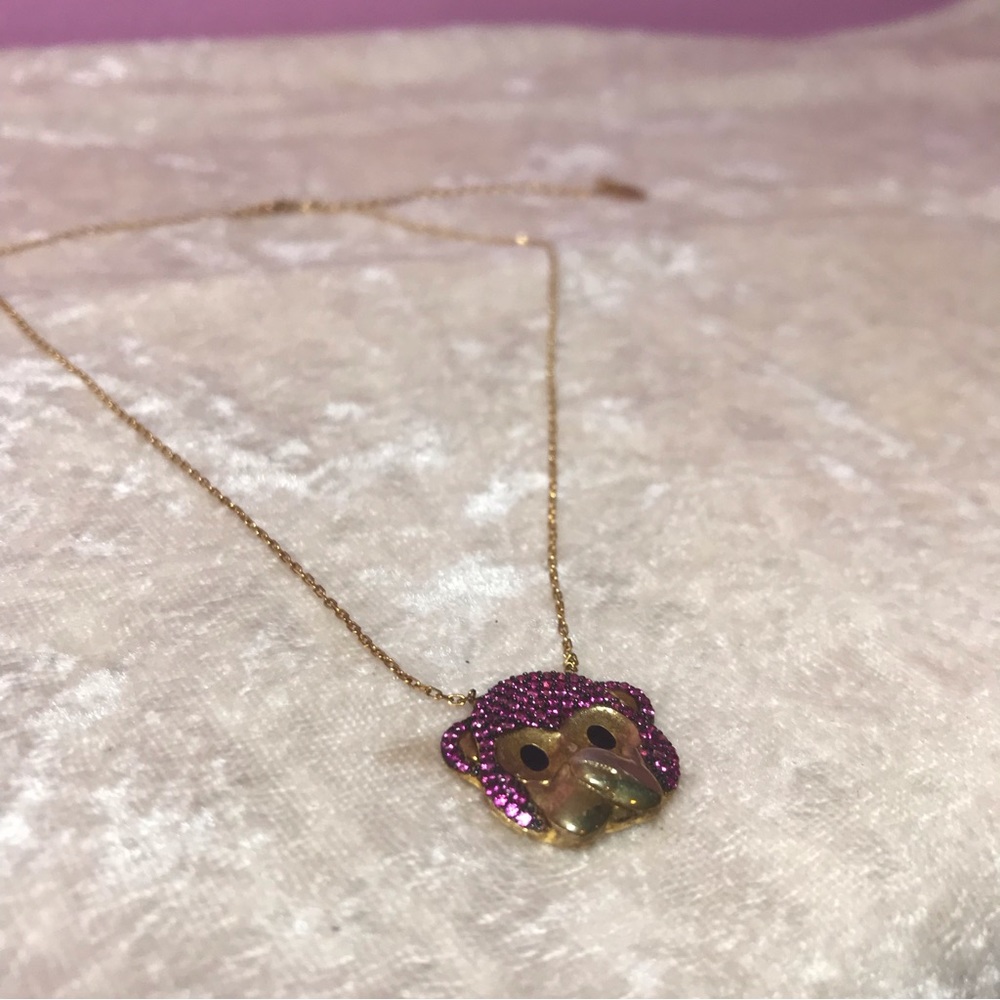 FREE Gabi Rielle Pink Rhinstones Sparkly Glam Cute Monkey Speak No Evil Necklace - Picture 5 of 9